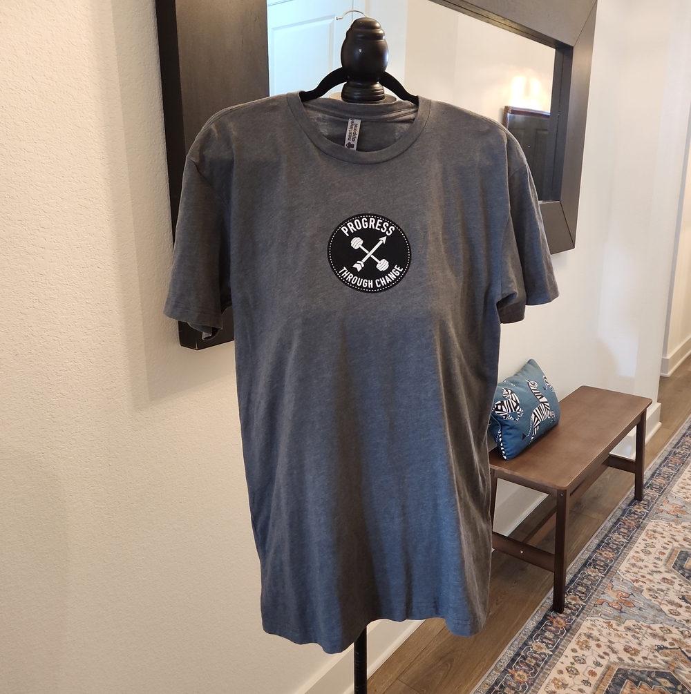 Next Level Apparel Men's Gray Graphic Tee with Center Patch Logo
